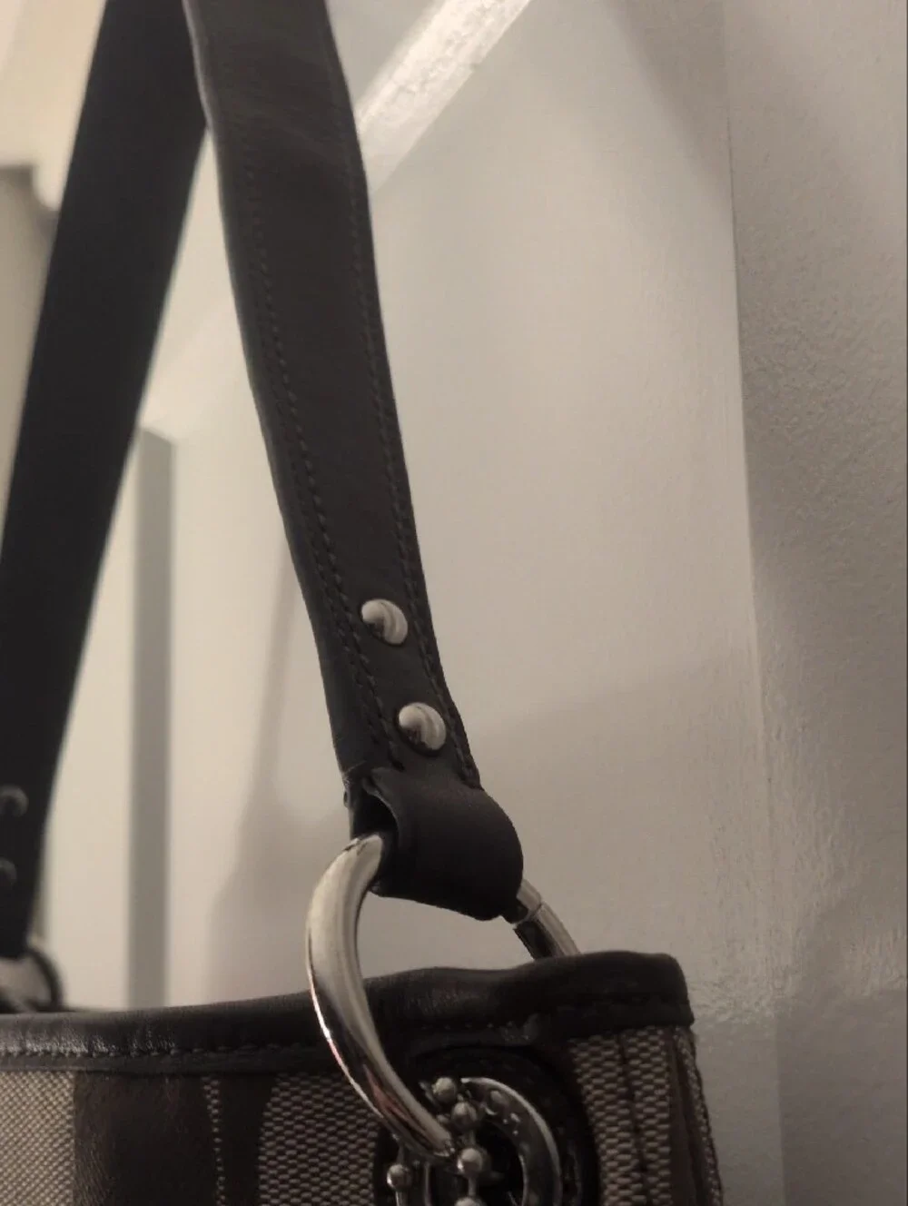 Coach Hampton Khaki and Chocolate Signature Stripe Shoulder Bag